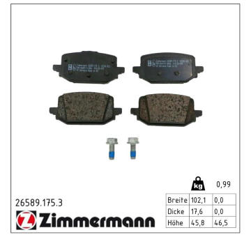 Sada brzdových destiček, kotoučová brzda ZIMMERMANN 26589.175.3