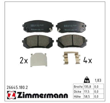 Sada brzdových destiček, kotoučová brzda ZIMMERMANN 26645.180.2