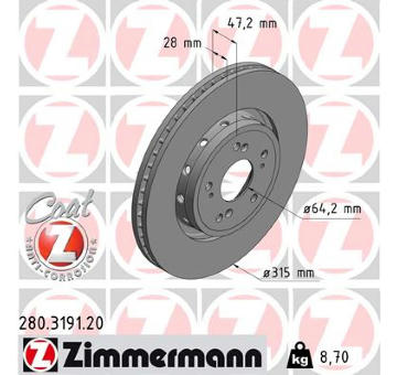 Brzdový kotouč ZIMMERMANN 280.3191.20