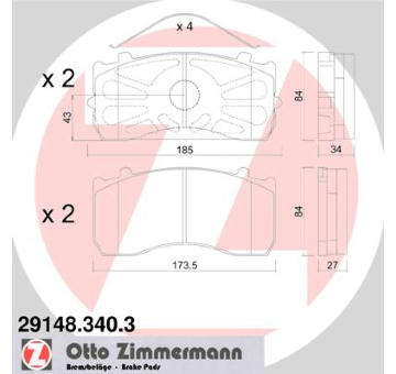 Sada brzdových destiček, kotoučová brzda ZIMMERMANN 29148.340.3