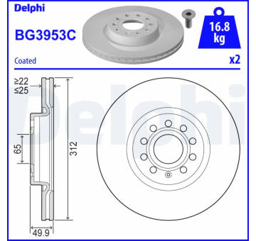 Brzdový kotouč DELPHI BG3953C