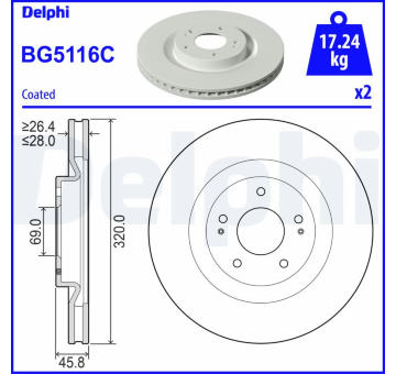 Brzdový kotouč DELPHI BG5116C