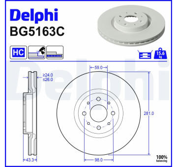 Brzdový kotúč DELPHI BG5163C