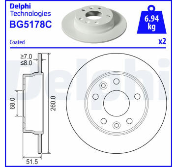 Brzdový kotouč DELPHI BG5178C