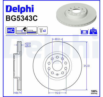 Brzdový kotúč DELPHI BG5343C