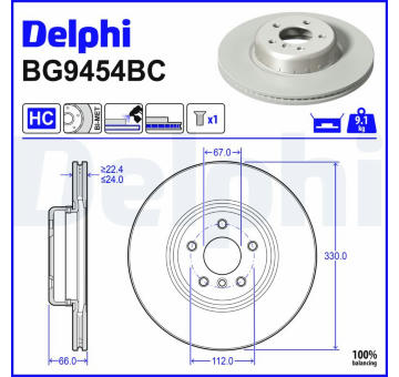 Brzdový kotúč DELPHI BG9454BC