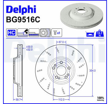 Brzdový kotouč DELPHI BG9516C