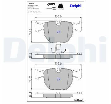 Sada brzdových destiček, kotoučová brzda DELPHI LP1003