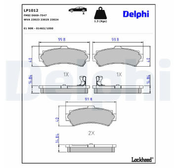 Sada brzdových destiček, kotoučová brzda DELPHI LP1012