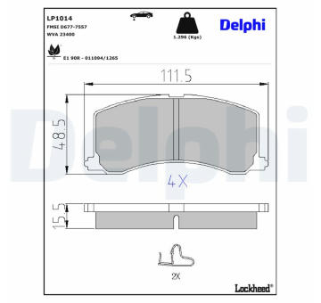 Sada brzdových destiček, kotoučová brzda DELPHI LP1014