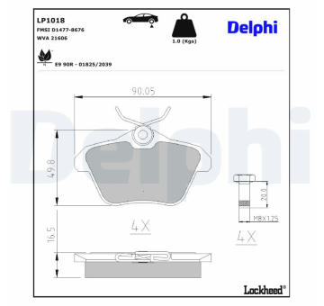 Sada brzdových destiček, kotoučová brzda DELPHI LP1018