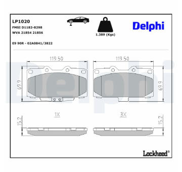 Sada brzdových destiček, kotoučová brzda DELPHI LP1020