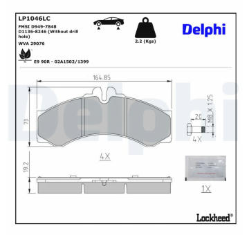 Sada brzdových destiček, kotoučová brzda DELPHI LP1046LC