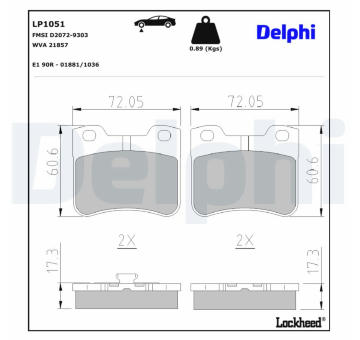 Sada brzdových destiček, kotoučová brzda DELPHI LP1051