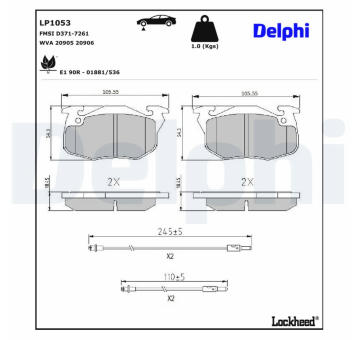 Sada brzdových destiček, kotoučová brzda DELPHI LP1053