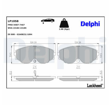 Sada brzdových destiček, kotoučová brzda DELPHI LP1058