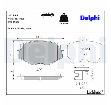 Sada brzdových destiček, kotoučová brzda DELPHI LP1074