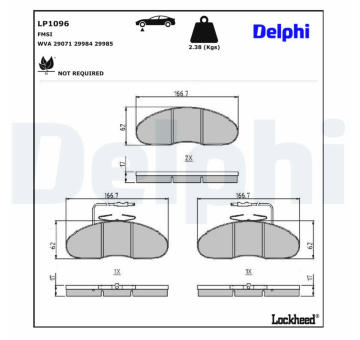 Sada brzdových destiček, kotoučová brzda DELPHI LP1096