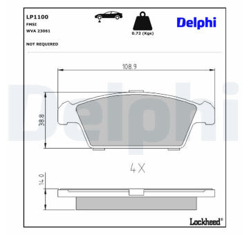 Sada brzdových destiček, kotoučová brzda DELPHI LP1100