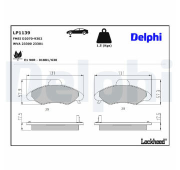 Sada brzdových destiček, parkovací brzda DELPHI LP1139