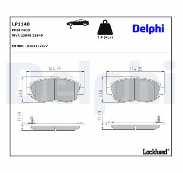 Sada brzdových destiček, kotoučová brzda DELPHI LP1140