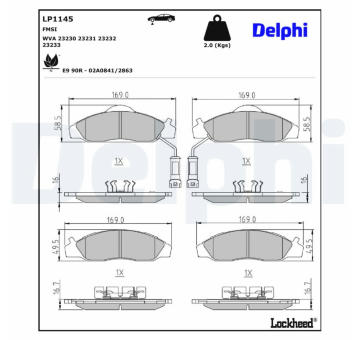 Sada brzdových destiček, kotoučová brzda DELPHI LP1145