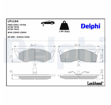Sada brzdových destiček, kotoučová brzda DELPHI LP1164