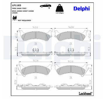 Sada brzdových destiček, kotoučová brzda DELPHI LP1183