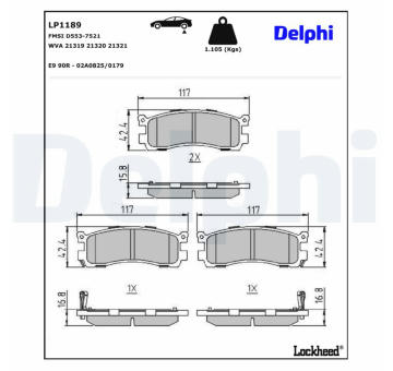 Sada brzdových destiček, kotoučová brzda DELPHI LP1189
