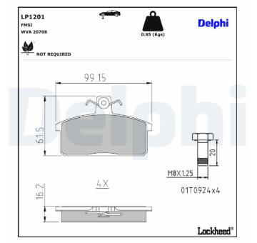 Sada brzdových destiček, kotoučová brzda DELPHI LP1201