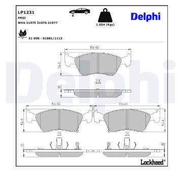 Sada brzdových destiček, kotoučová brzda DELPHI LP1231