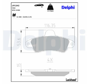 Sada brzdových destiček, kotoučová brzda DELPHI LP1242