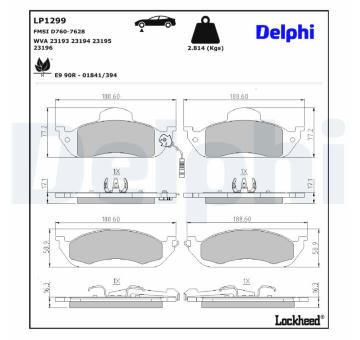 Sada brzdových destiček, kotoučová brzda DELPHI LP1299