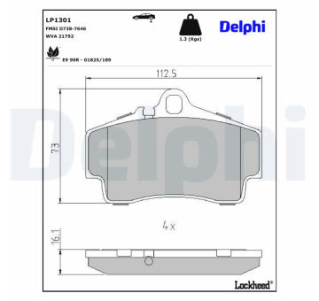 Sada brzdových destiček, kotoučová brzda DELPHI LP1301
