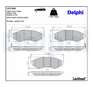 Sada brzdových destiček, kotoučová brzda DELPHI LP1304