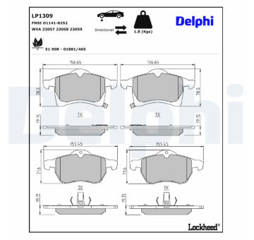 Sada brzdových destiček, kotoučová brzda DELPHI LP1309