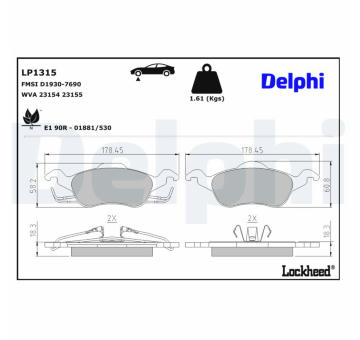 Sada brzdových destiček, kotoučová brzda DELPHI LP1315