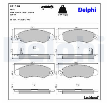 Sada brzdových destiček, kotoučová brzda DELPHI LP1318