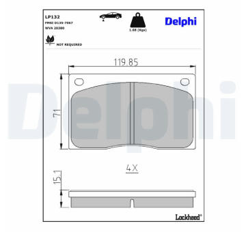 Sada brzdových destiček, kotoučová brzda DELPHI LP132