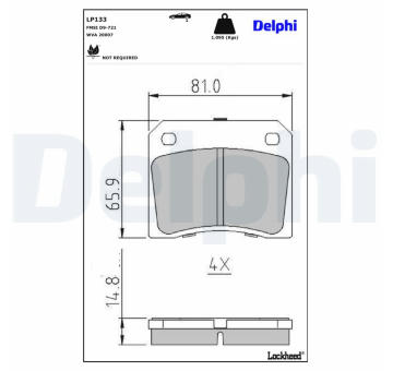 Sada brzdových destiček, kotoučová brzda DELPHI LP133