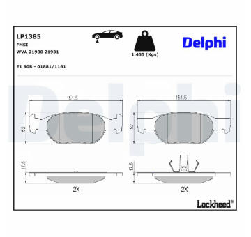 Sada brzdových destiček, kotoučová brzda DELPHI LP1385