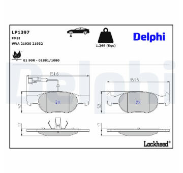 Sada brzdových destiček, kotoučová brzda DELPHI LP1397