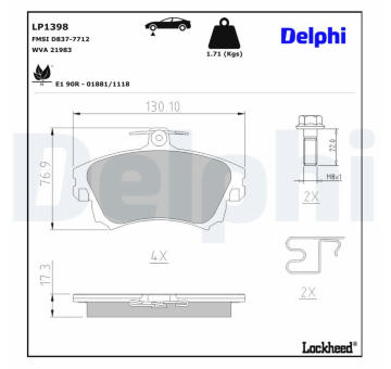 Sada brzdových destiček, kotoučová brzda DELPHI LP1398
