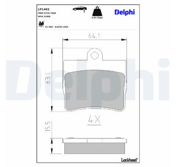 Sada brzdových destiček, kotoučová brzda DELPHI LP1402
