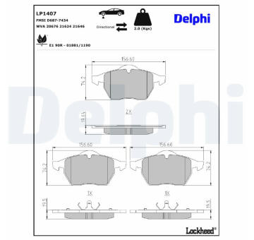 Sada brzdových platničiek kotúčovej brzdy DELPHI LP1407