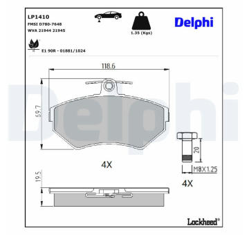 Sada brzdových platničiek kotúčovej brzdy DELPHI LP1410