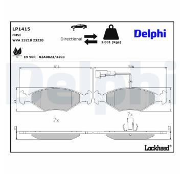 Sada brzdových destiček, kotoučová brzda DELPHI LP1415