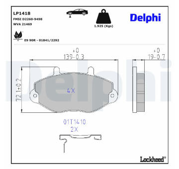Sada brzdových platničiek kotúčovej brzdy DELPHI LP1418