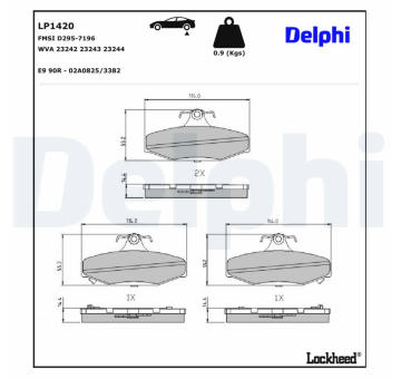 Sada brzdových destiček, kotoučová brzda DELPHI LP1420