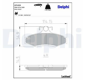 Sada brzdových destiček, kotoučová brzda DELPHI LP1424